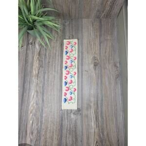 Vintage Wall Hanging Yarn Cross Stitch, Metal Hangers, 14-3/4"